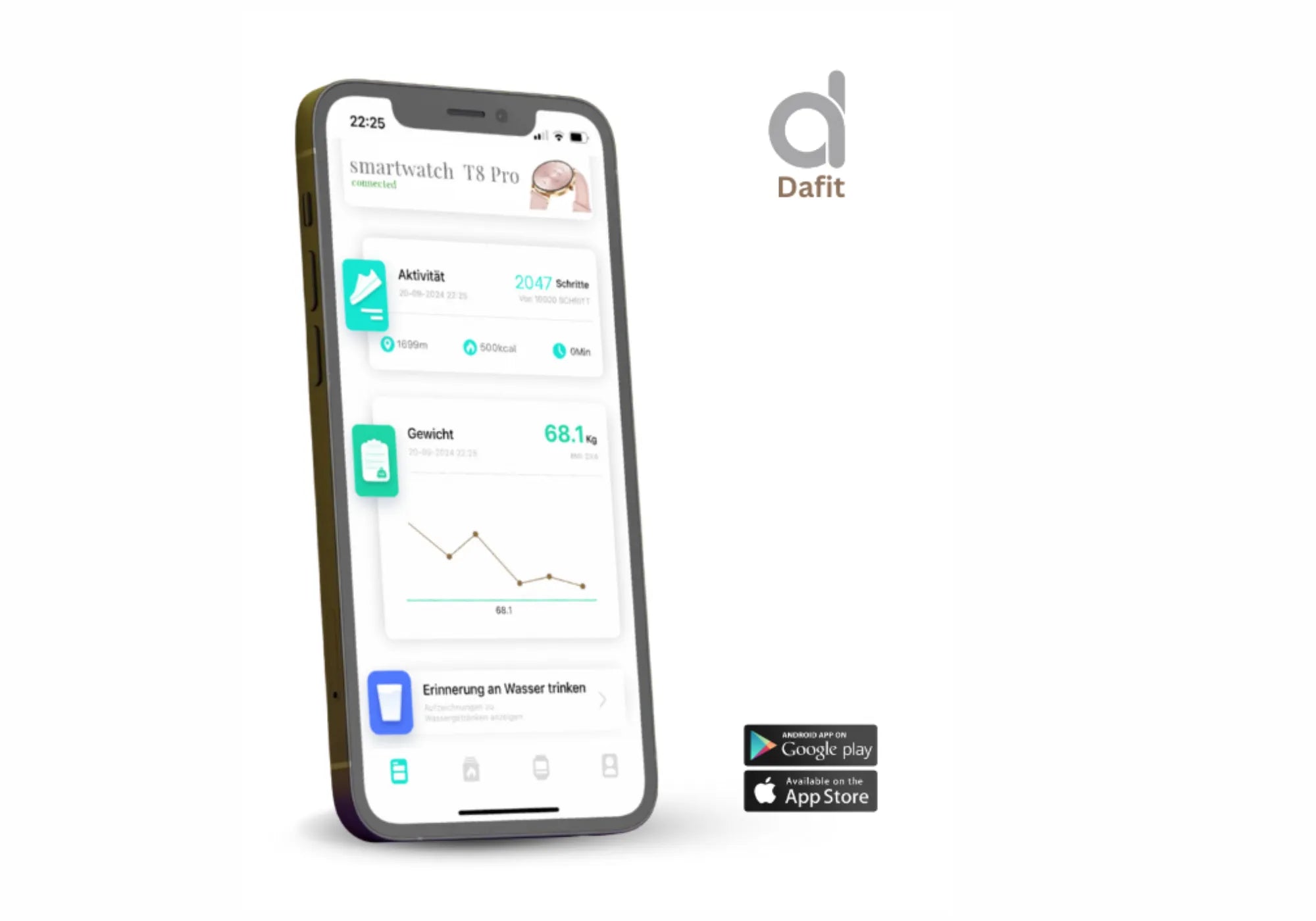 Steuerung der Smartwatch über die DaFit Ap.