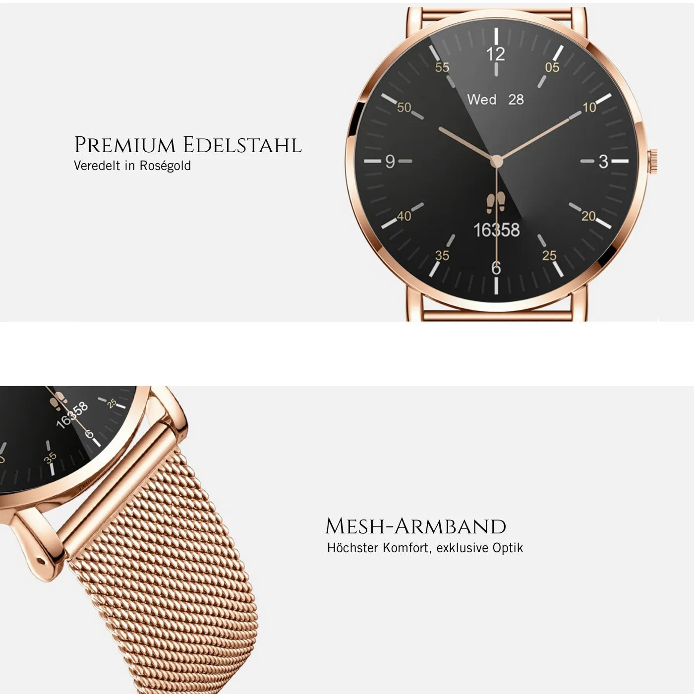 Timeframe Smartwatch hochwertig und edle Verarbeitung. Klassisches und zeitloses Design mit Viel Technik im Gehäuse