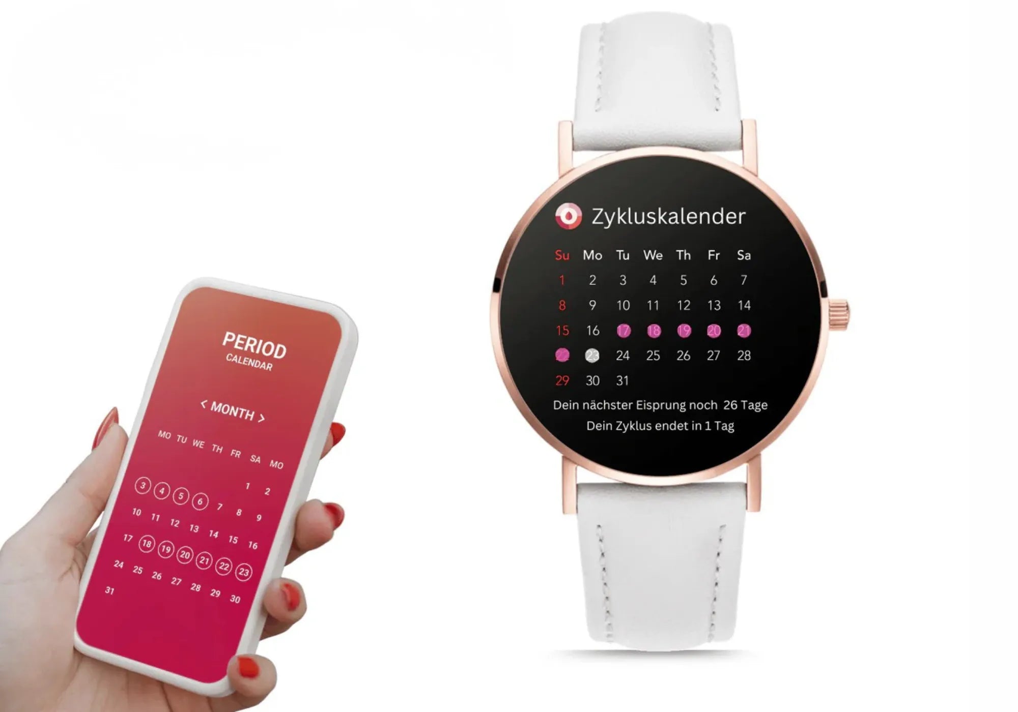 Menstruationstracking auf der Timeframe Smartwatch. Rechtzeitig informiert bleiben und keine bösen Überraschungen erleben.