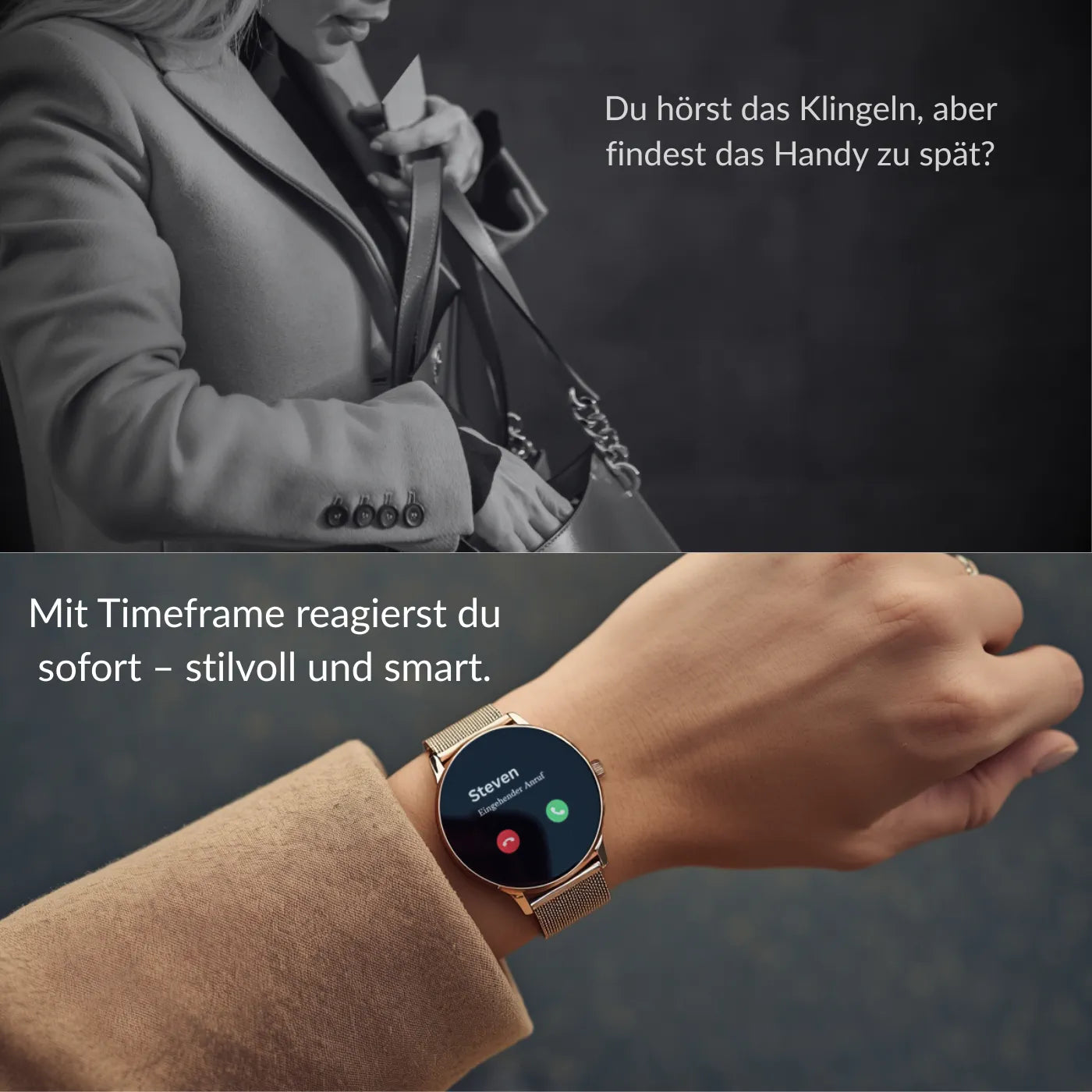 Elegante Annahme des Anrufs über das Handgelenk